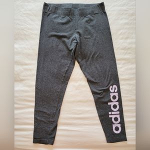 Adidas Cotton Leggings, Gray with Lavender Lettering, Size XL
